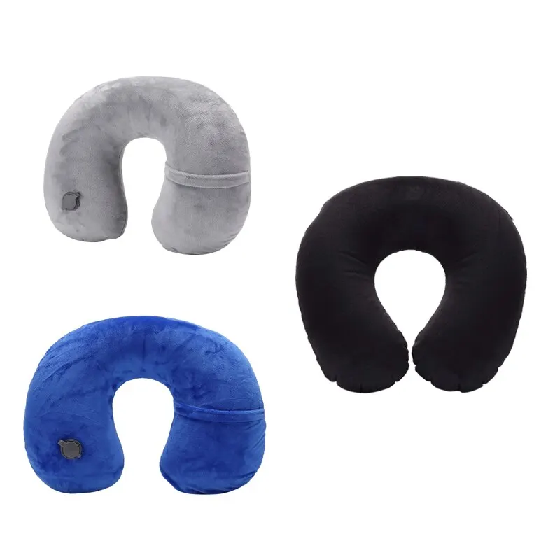 1PC U-shaped Travel pillow Portable Lazy inflatable neck cervical support short plush office sleep essentials