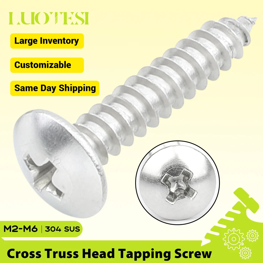 M2 M3 M3.5 M4 M5 M6 Cross Truss Head Self-tapping Screw for Funiture Stainless Steel Phillips Mushroom Head Wood Tapping Screw