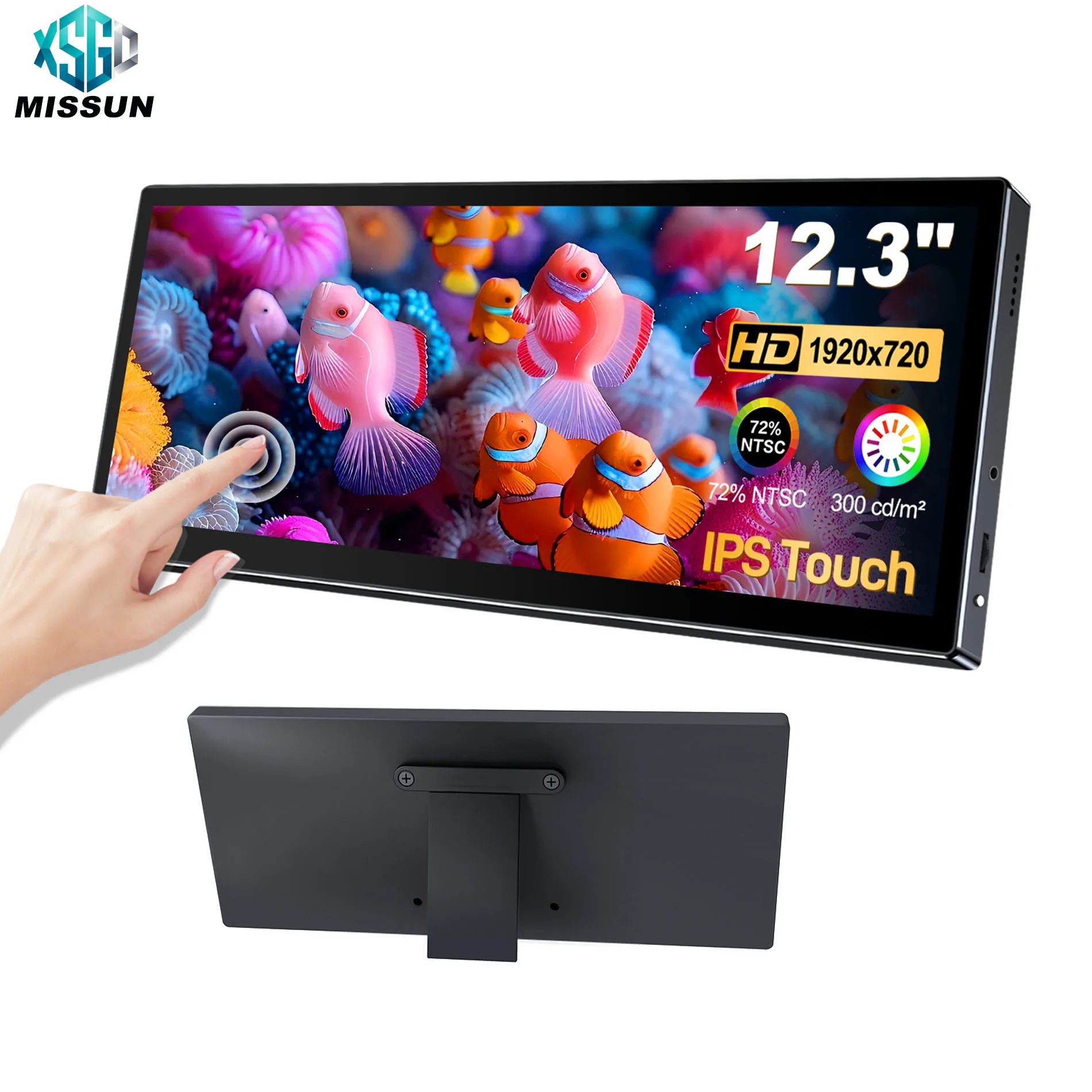 Monitor de tela sensível ao toque de 12,3 polegadas HOWENS para 1920x720 8:3 60Hz, HDMI USB-C Type-C VESA 75*75mm para laptop e computador