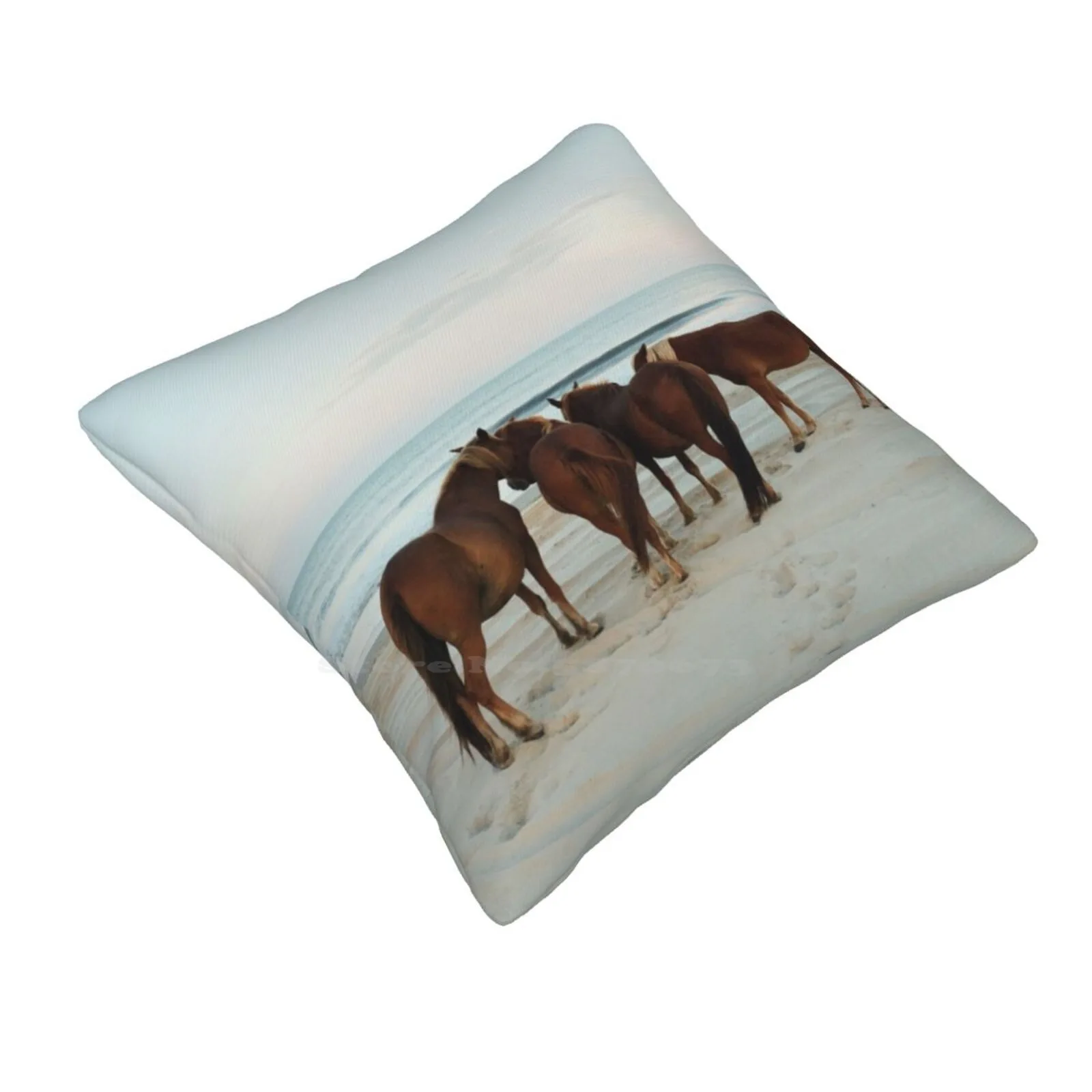 Coastal Horse Meeting Home Sofa Car Waist Throw Pillowcase Horse Beach Coast Ocean Atlantic Wildlife Sunset Outdoors Nature