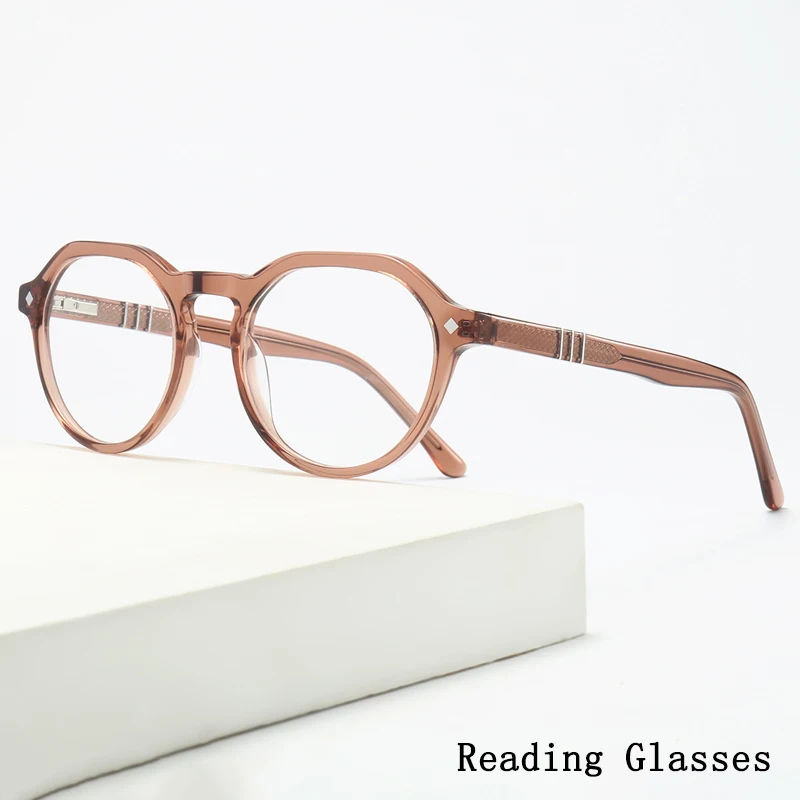 

New Fashion Rice Nails Acetate Small Round Frame Photo Brown Gray Anti Blue Light Femal Presbyopic Prescription Reading Glasses