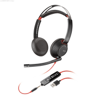 Plantronics POLY Blackwire C5220 USB-A 3.5mm Binaural Headset, Wired P/N: 207576-01 C5200 Series  Upgrade C3220 C3225