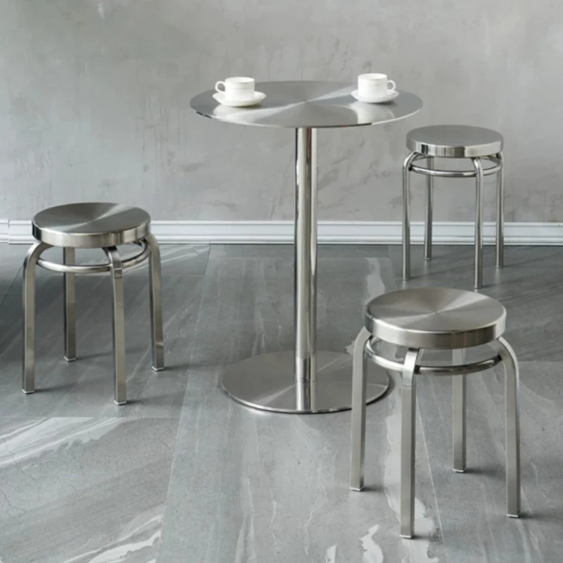 

Commercial Grade Thick Stainless Round Stool, Stackable Restaurant Chair, 360 Brushed Arc Design, Non Skid Foot Barbecue Seat