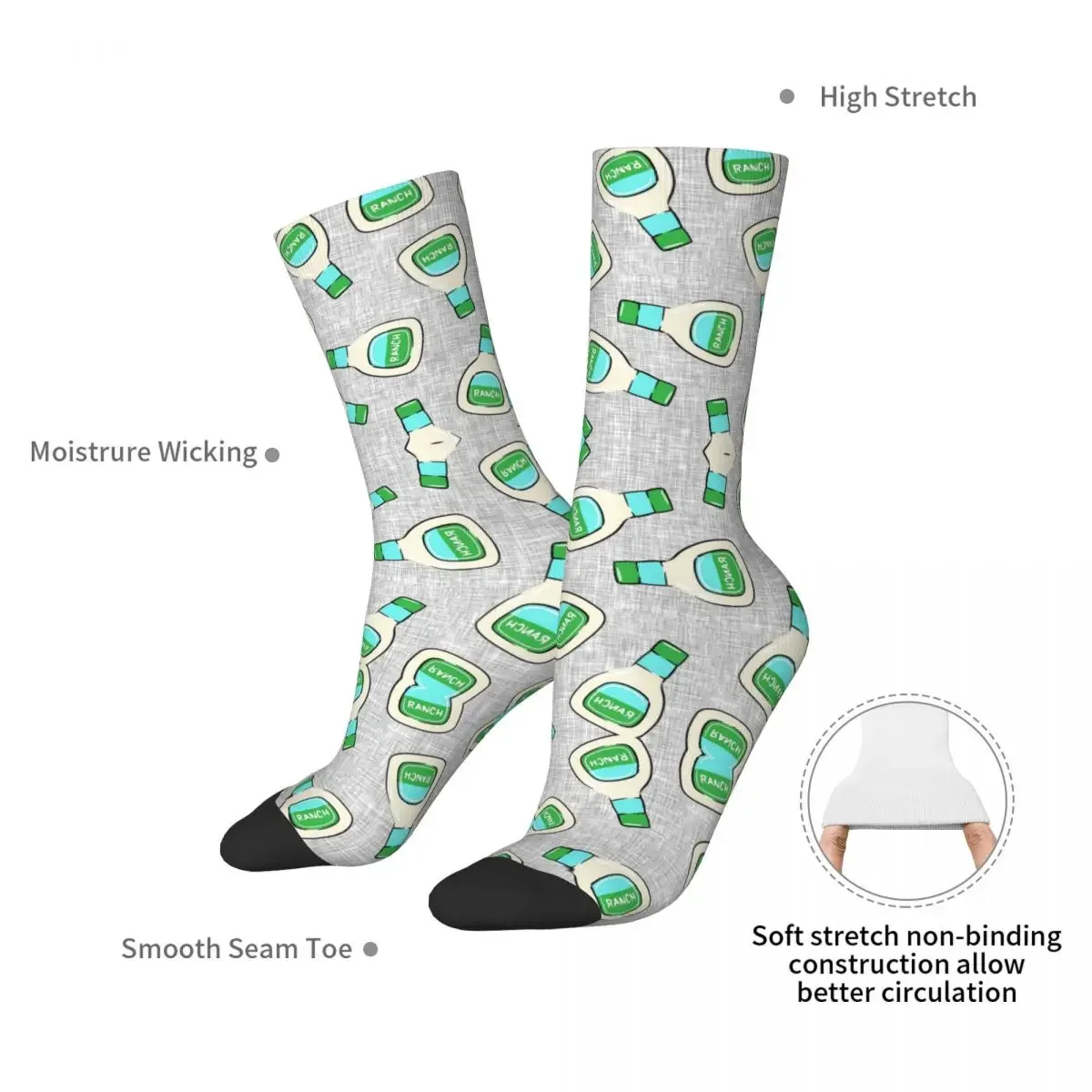 Ranch - Salad Dressing Bottle Socks Harajuku High Quality Stockings All Season Long Socks Accessories for Man's Woman's Gifts