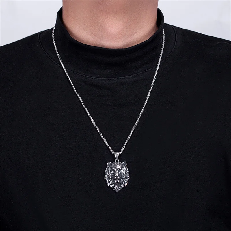 New Fashion Animal Pendant Necklace for Men - Lion/Tiger/Leopard Stainless Steel Hip Hop Jewelry Wholesale