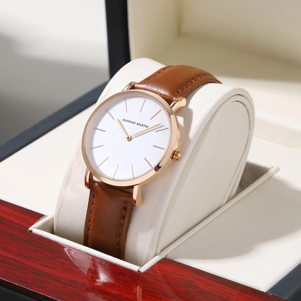 Hannah Martin Ladies Quartz Movement Brown Leather 36mm White Dial Women Top Brand Luxury Waterproof Watch relogio feminino es