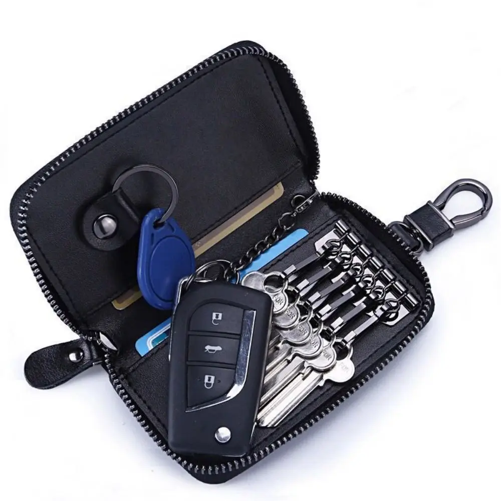 Multi-functional Retro Key Organizer Pouch Fashion PU Leather Key Storage Case Zipper Buckle Key Storage Organizer Home Use