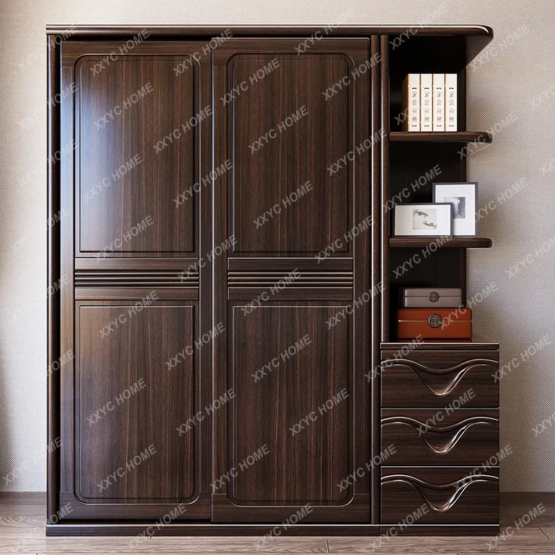 New chinoiserie solid wood wardrobe casual modern storage cabinet purple sandalwood sliding door wardrobe