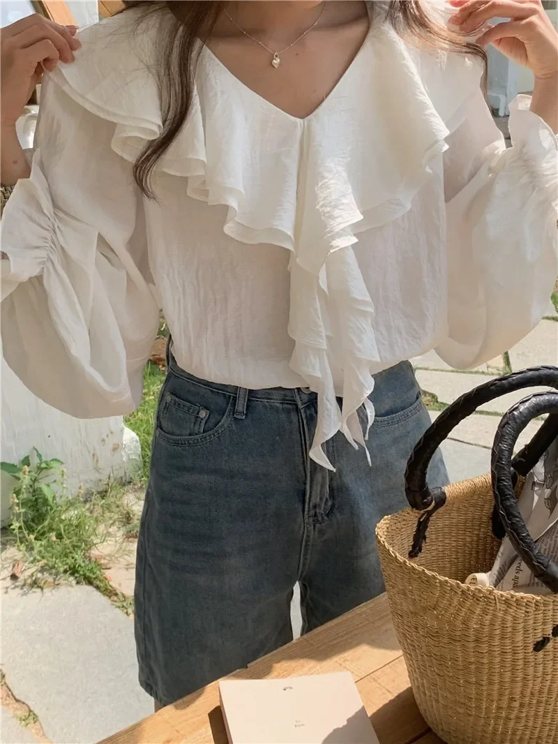 Summer Women Blouse Spring Shirt Female Woman Blouse Maxi Blusas Chiffon Casual Elegant Vintage Long Sleeve Oversize Loose White