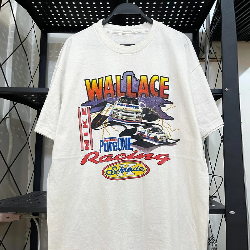 

American Retro Vintage Locomotive Wind Trend Niche Design Sense Short Sleeve Men's and Women's Pure Cotton Loose T-shirt