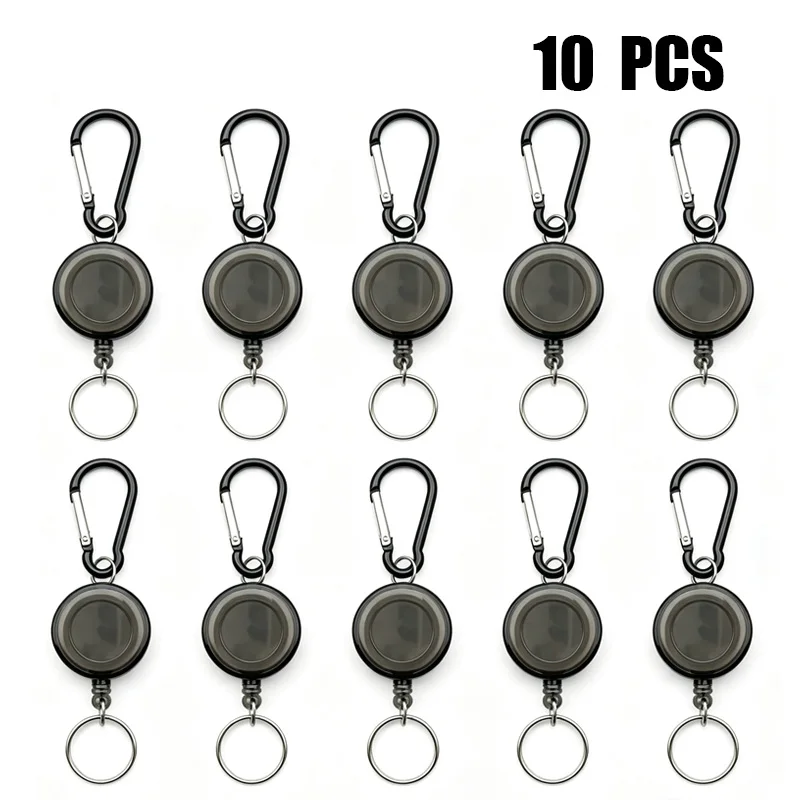 10PCS Carabiner Retractable Keychain Heavy Duty Badge Reel Tactical Key Holder Gym Bag Charm OD Green Bulk Wholesale Sport Set