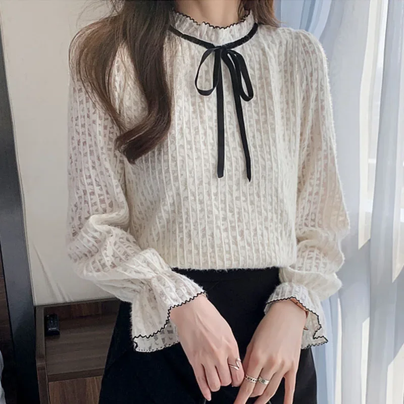 New Long Sleeve Ruffled Women Blouse Lace-up Lace Blouse Shirt Women Tops Blouses Shirts Blusas Para Mujer Camisas Blusas M779