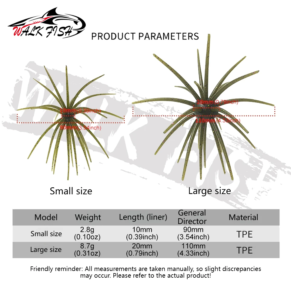 WALK FISH 3 Stück 0,5g-8,7g Seeigel-Angelköder TPE Weichköder Silikonköder für Brassen, Seebarsch, Mandarinfisch, Tilapia, Forelle – Detail 6