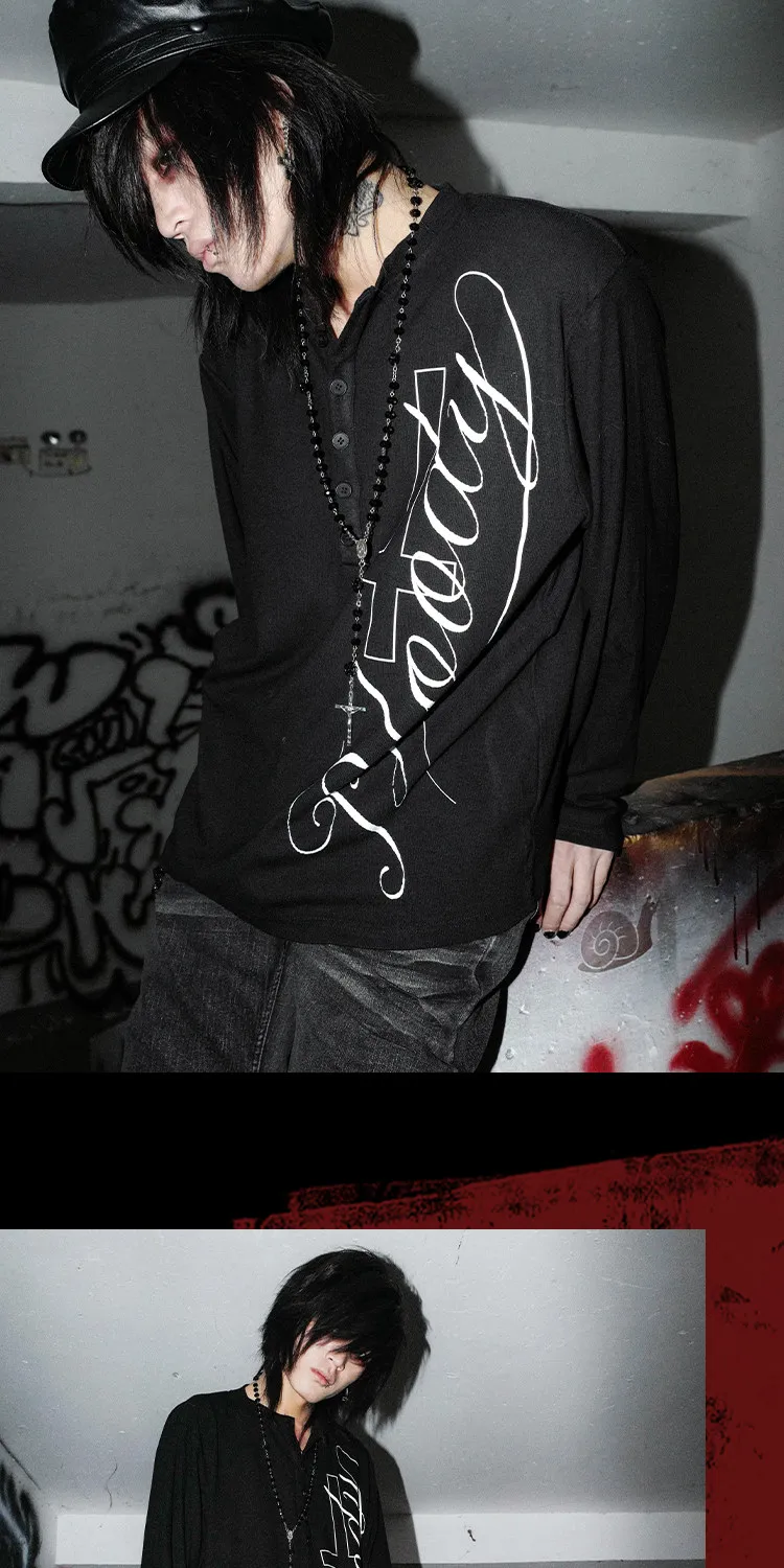 Y2K Subculture American Retro Round Neck Fashion Trend Long Sleeve T-Shirt Loose Casual Men's Top