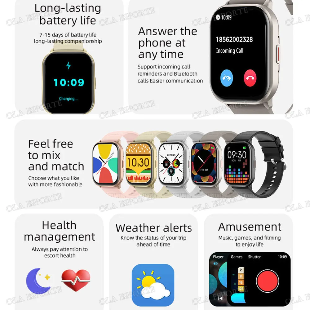 GPS Tracker Smart Watch Men Women 2.01"AMOLED Screen Call Smartwatch Health Monitor Multiple Sports Modes Fitness Sports Watches