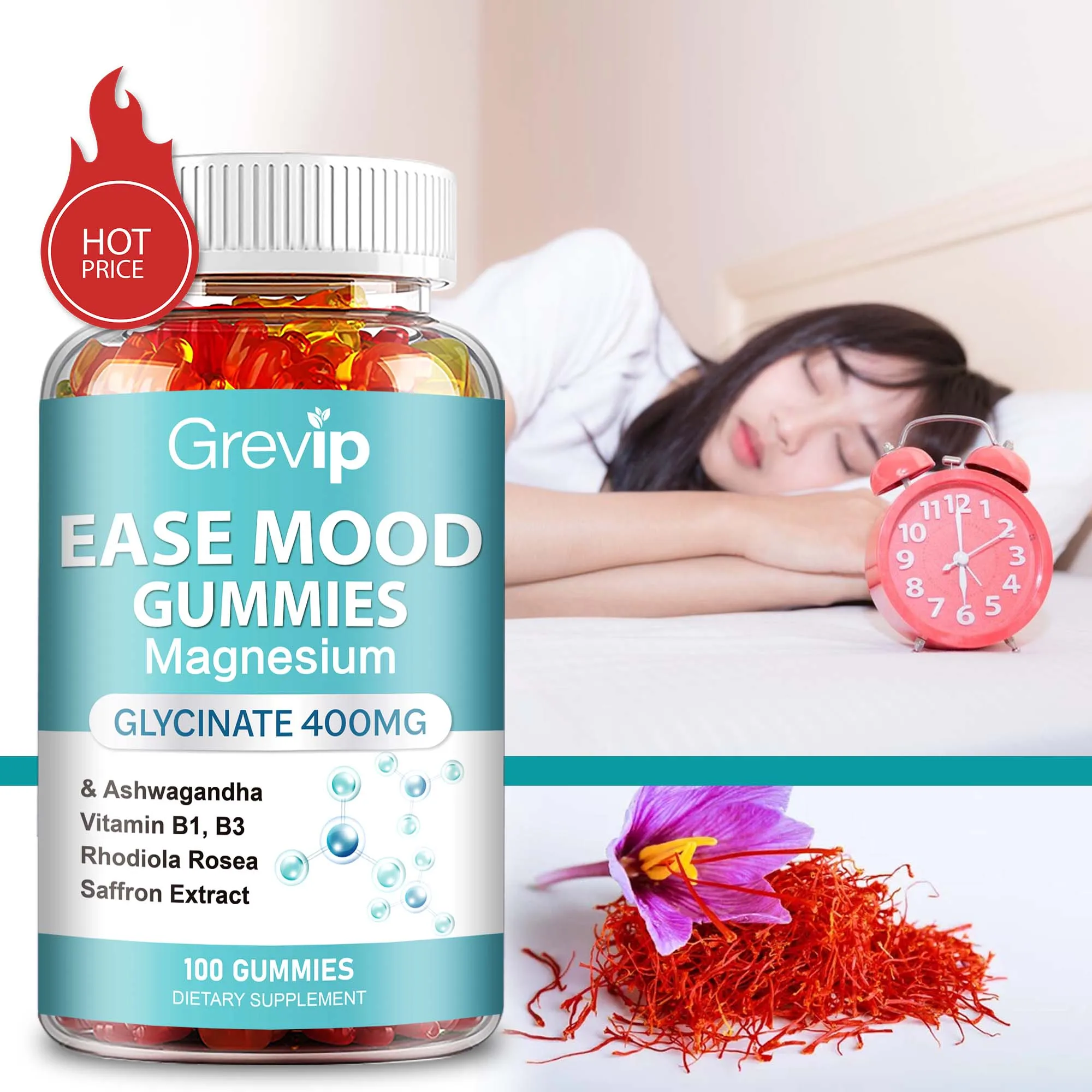 

Ease Mood Magnesium Glycinate Gummies - Promotes Restful Sleep and Relaxation,Muscle,Brain and Heart Health - 60 Gummies