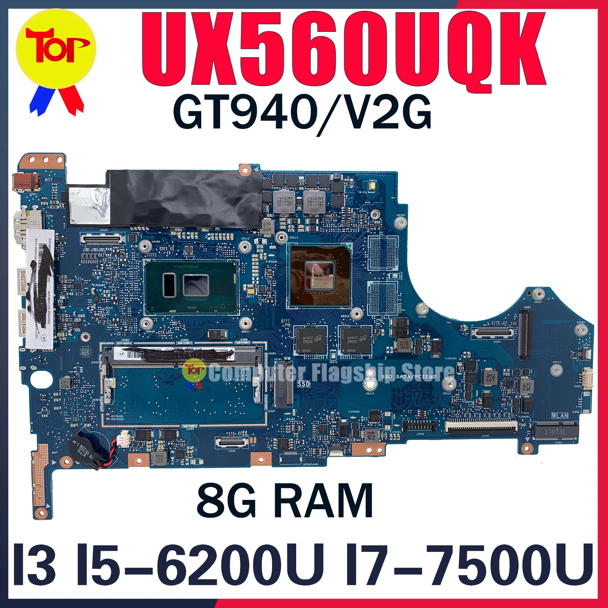 Ux560uqk Laptop-Motherboard für asus zenbook flip ux560u ux560ux q524uq q534u q534ux q534uq gt940 i3 i5 i7 8g-ram Mainboard