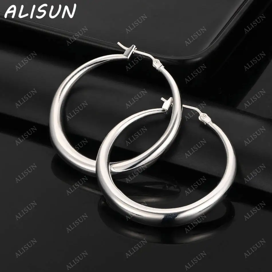 

ALISUN 925 Sterling Silver 36mm Hoop Earrings For Women Charm Trend Birthday Gifts Fashion Party And Daily Wear