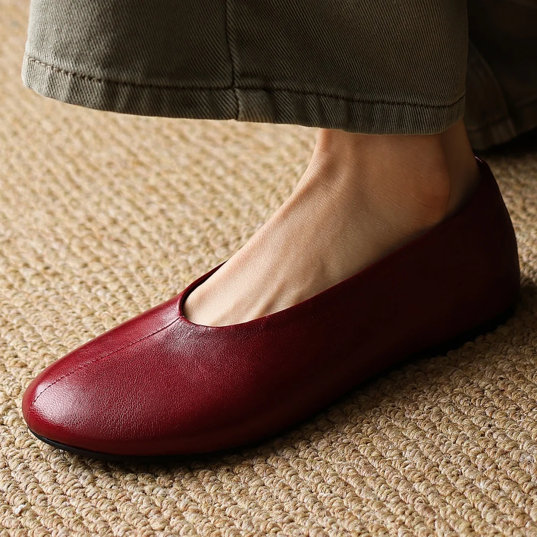 danxuefei plus size 34-42 women's sheepskin round toe slip-on ballet flats high quality soft comfort casual female ballerians