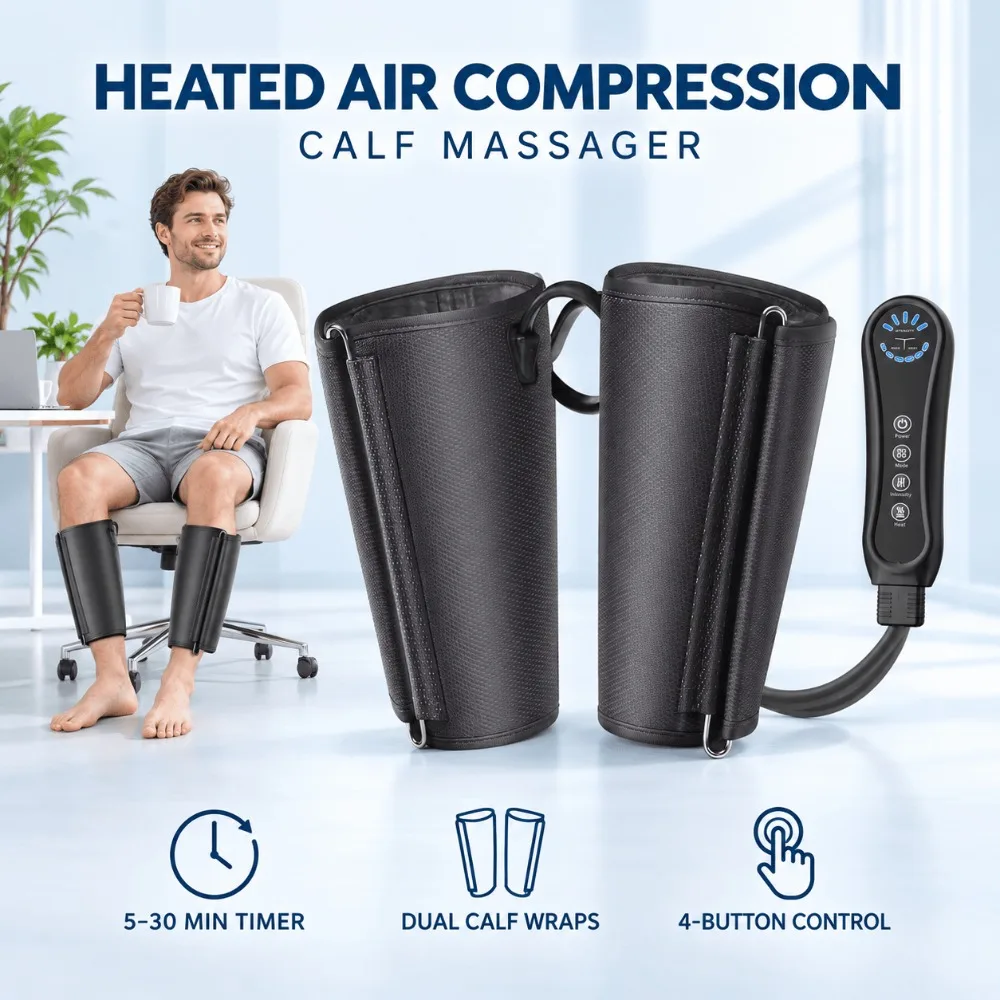 Air Compression Calf Massager, Leg Massager with Heat, 3 Modes 5 Intensities, Leg Muscle Recovery for Home Office and Gym Use