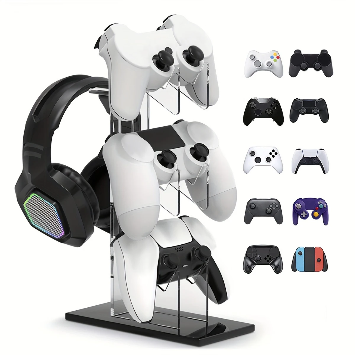 universal-3-layer-controller-holder-and-headphone-holder-game-accessories-for-ps5-ps4-storage-holder-black-white-transparent