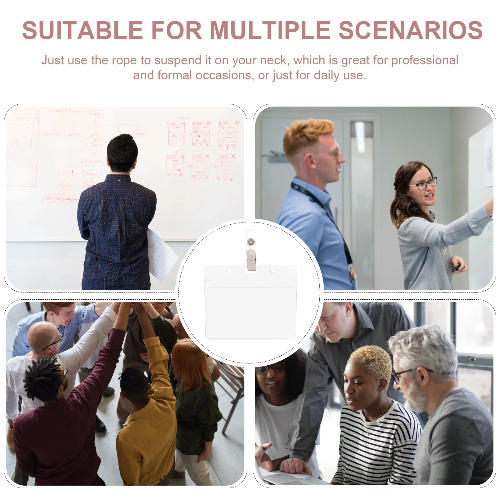 5 set Transparent PVC Badge Holders Clear Card Sleeves Students ID Covers Work Accessories Waterproof Soft Clip Lanyard Holder