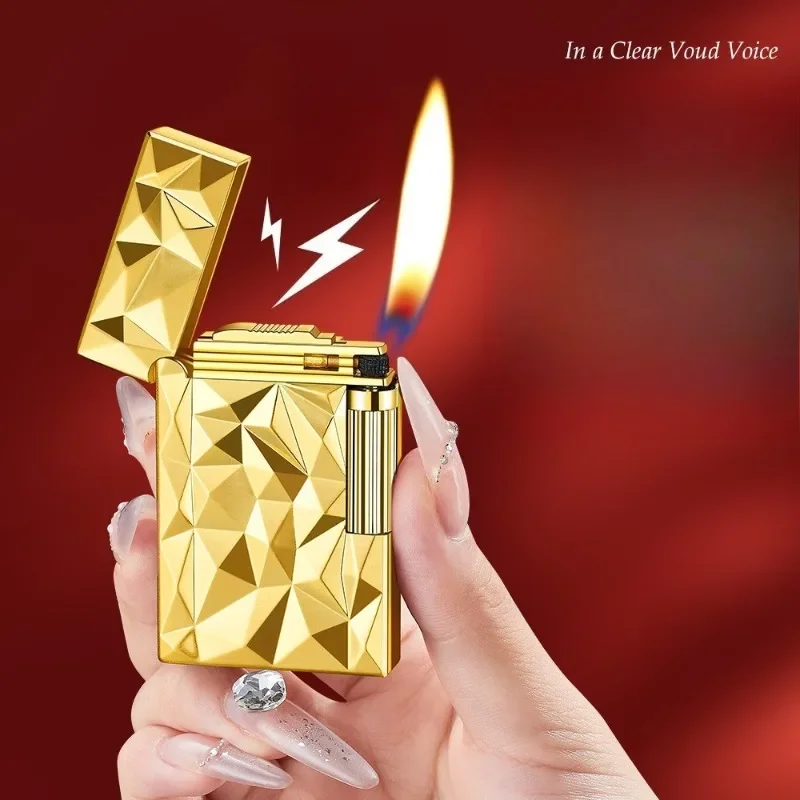 2026 Clear and Loud Steel Sound Side Sliding Grinding Wheel Oblique Fire Lighter Butane Inflatable Men's High end Gift Lighter