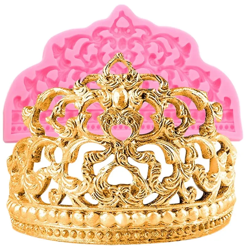 Baroque Style Crown Silicone Mold Cupcake Topper Fondant Cake Decorating Tools Chocolate Candy Jewelry Polymer Clay