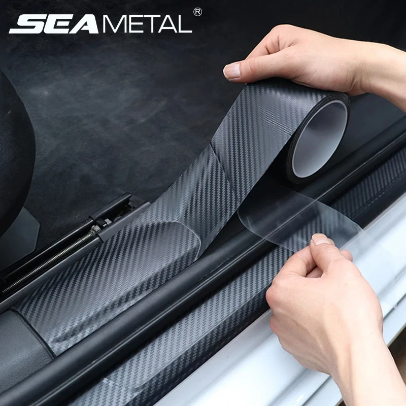 SEAMETAL 3D Carbon Fiber Sticker Car Threshold Protective Film Anti Scratch Wear-Resistant Waterproof Matte Sticker for Car Body