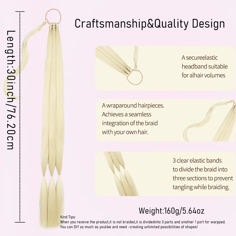 613# DIY Braiding Hair Ponytail Extensions, 30‘’High Temperature Synthetic Wrap Around Ponytail Hairpieces with Elastic Tie
