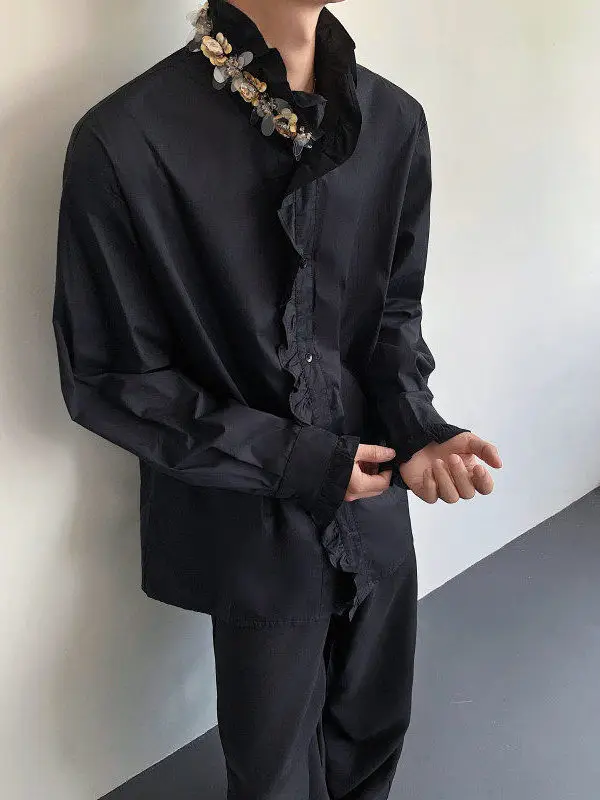 

Long Sve irt TANGZ STUDIO Wooden Design Sensation Glitter irt Youthful ular Loose Fit Polyester Fiber