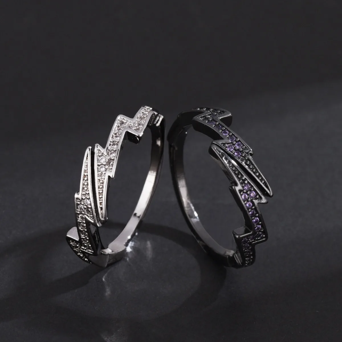 Verstellbarer Blitz-Zirkon-Ring, Punk-Schmuck aus Edelstahl für Damen und Herren, bequeme Passform, Geschenkidee für den täglichen Gebrauch