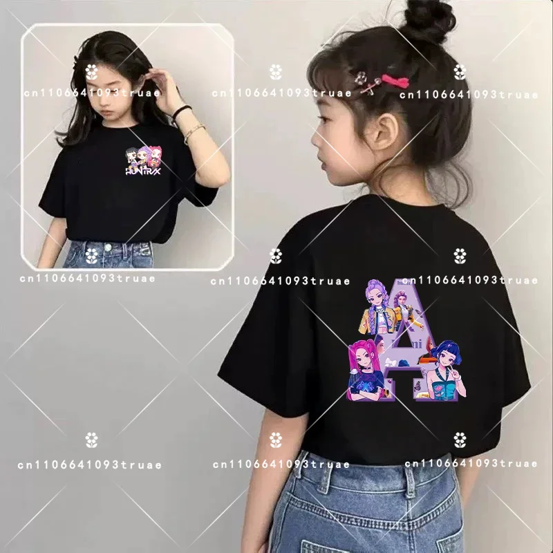 حار أزياء الفتيات الفتيان تي شيرت A-Z 26 حرف Kpop شيطان هنتر HuntrX الجرافيك الاطفال قمم قصيرة الأكمام تيز قمصان ملابس الطفل