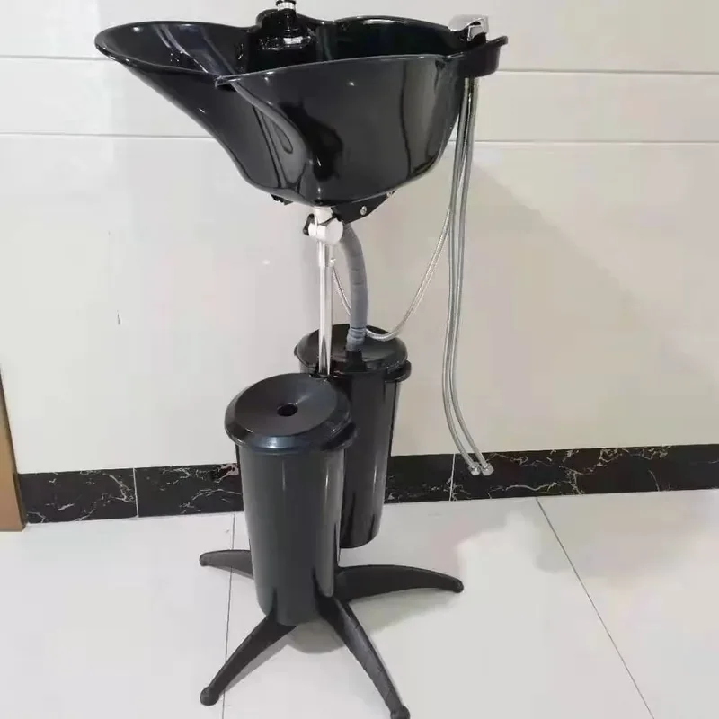 Modern Double Barrel Shampoo Basin Portable Wash Bowl with Pump Movable Flush Sink for Home Use Simple Design Household
