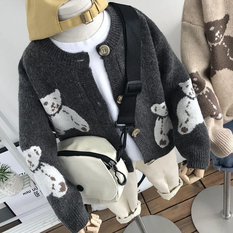 Kids Boys Girls Cardigan Sweaters Cartoon Autumn Winter Baby Girl Solid Cotton Sweater Jacket Boy Children Knitted Sweaters Girl