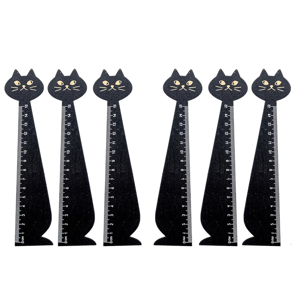 6 Buah Penggaris Kayu Bentuk Kucing Alat Tulis Sekolah Mudah Digunakan untuk Rumah Kantor Pabrik Hadiah untuk Siswa