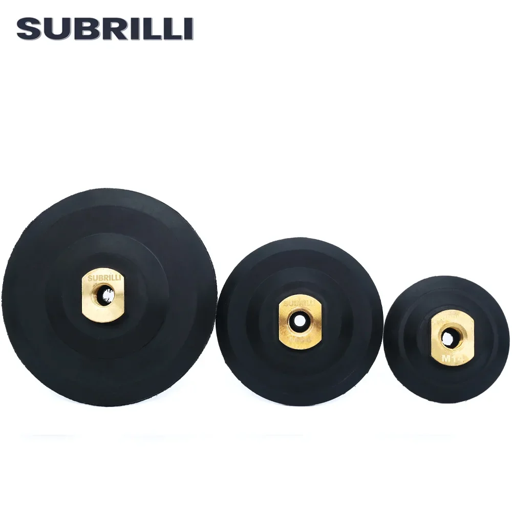 SUBRILLI 3/4/5/6/7 Inch Rubber Backer Diamond Pad Backing Holder Hook And Loop Rubber Backing Plate M14 5/8-11 Thread 100/125mm