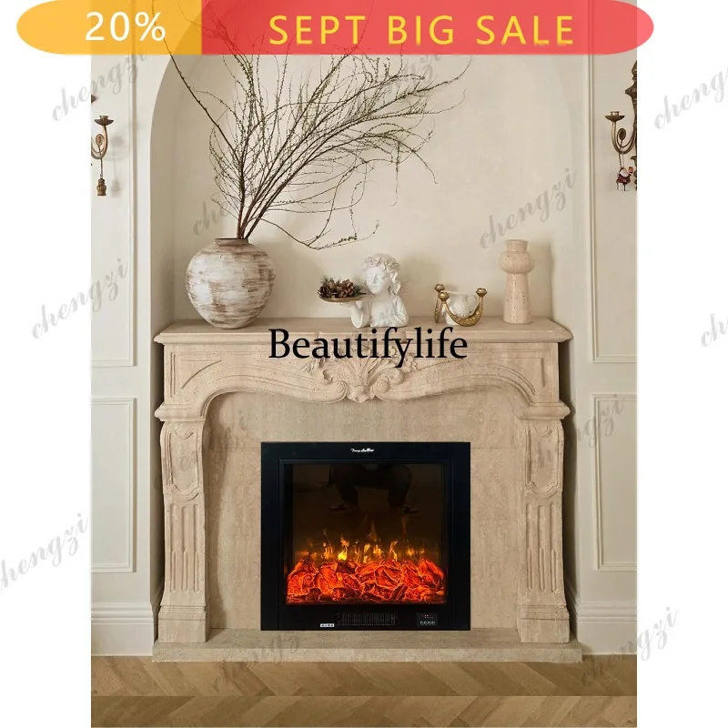 B178 Natural travertine fireplace French vintage marble fireplace living room American fireplace decoration