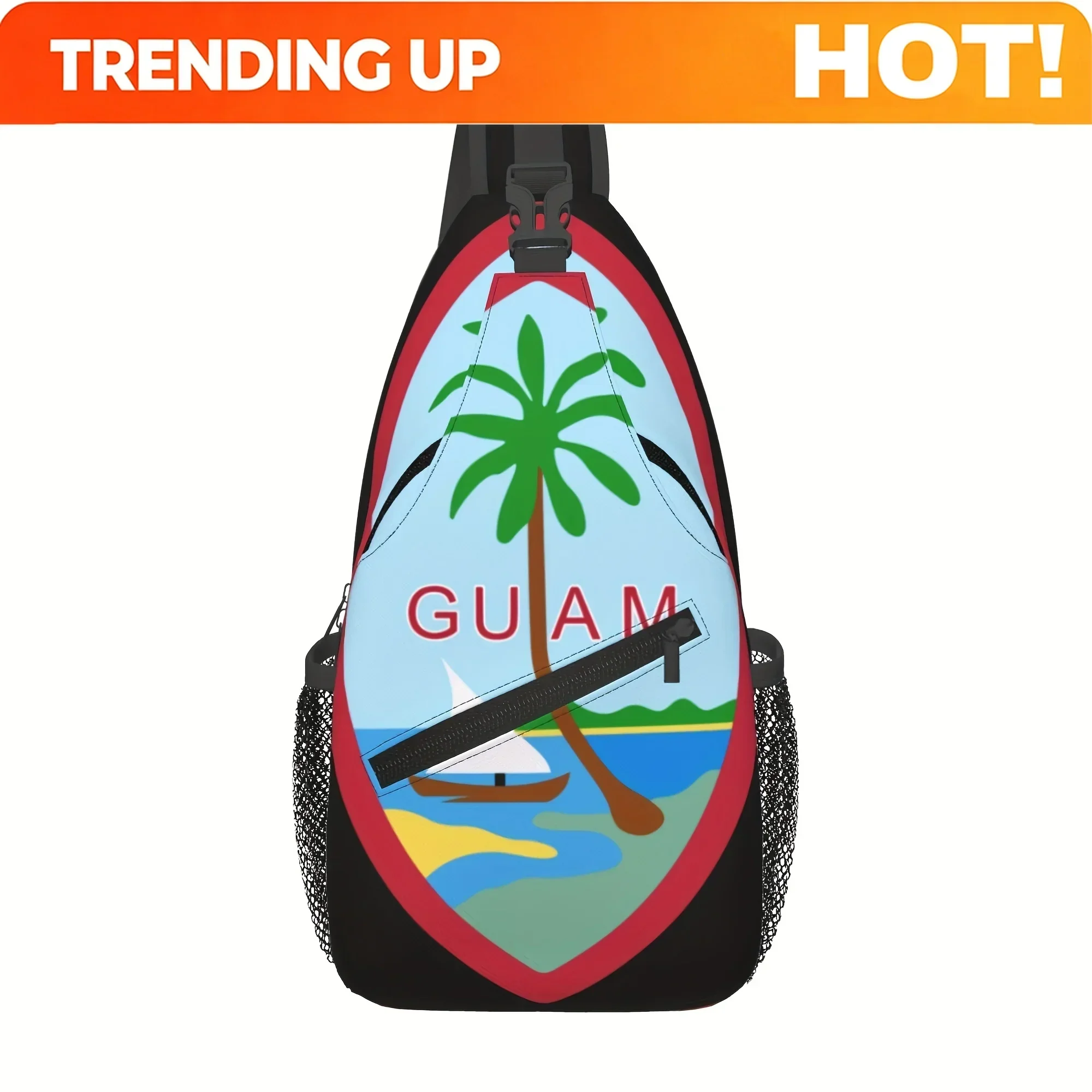 Custom Men's Guam Tropical Print Convertible Chest Crossbody Sling Bag With Zipper Closure & Adjustable Strap - Lightweight