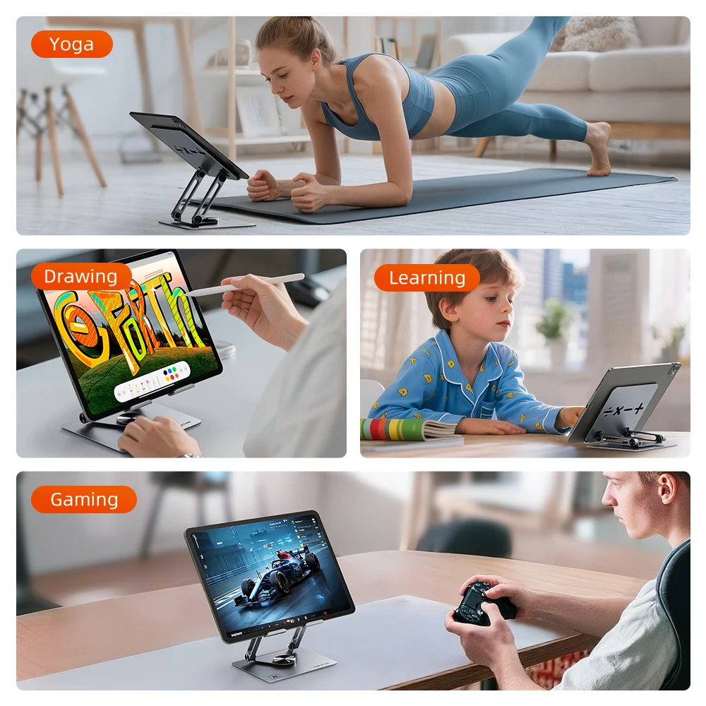 CABLETIME Tablet Stand with 360°Rotating Base Adjustable Aluminum Foldable Desktop Stand Holder For Ipad Pro/Air/Mini Switch2 1