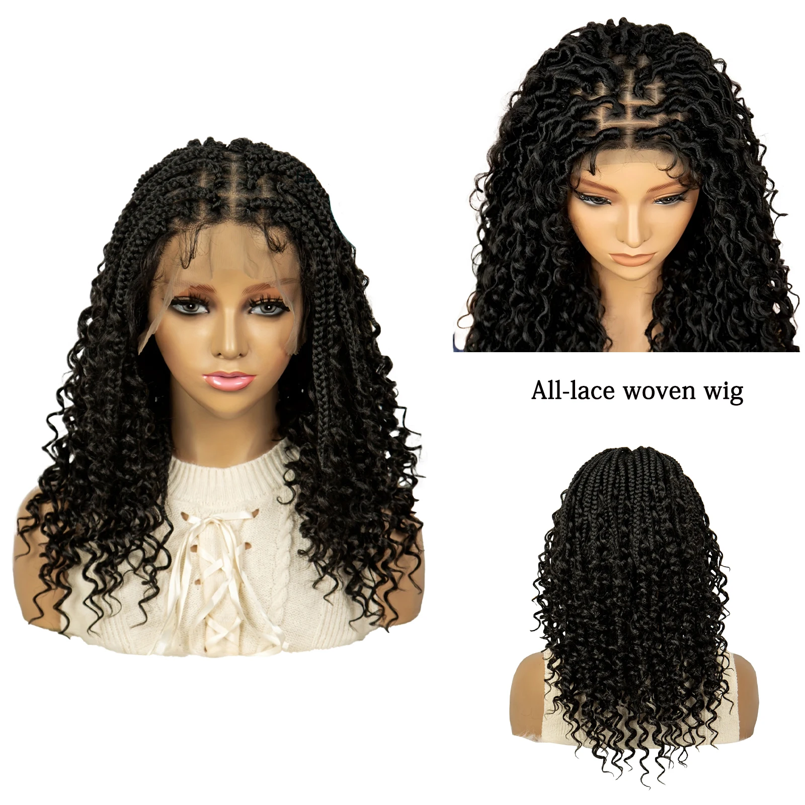 

A New 14-34 Inch High-End Braided Curly Full Lace Wig With Synthetic Hair, Suitable For Ladies' Daily Party Black Braided Wig