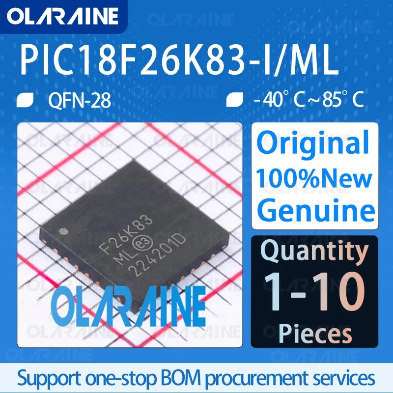

1/5/10Pcs 100%New Original PIC18F26K83-I/ML QFN-28 8-bit microcontroller MCU Core PIC18 Memory 64 kB Data RAM 4 kB IC Chip