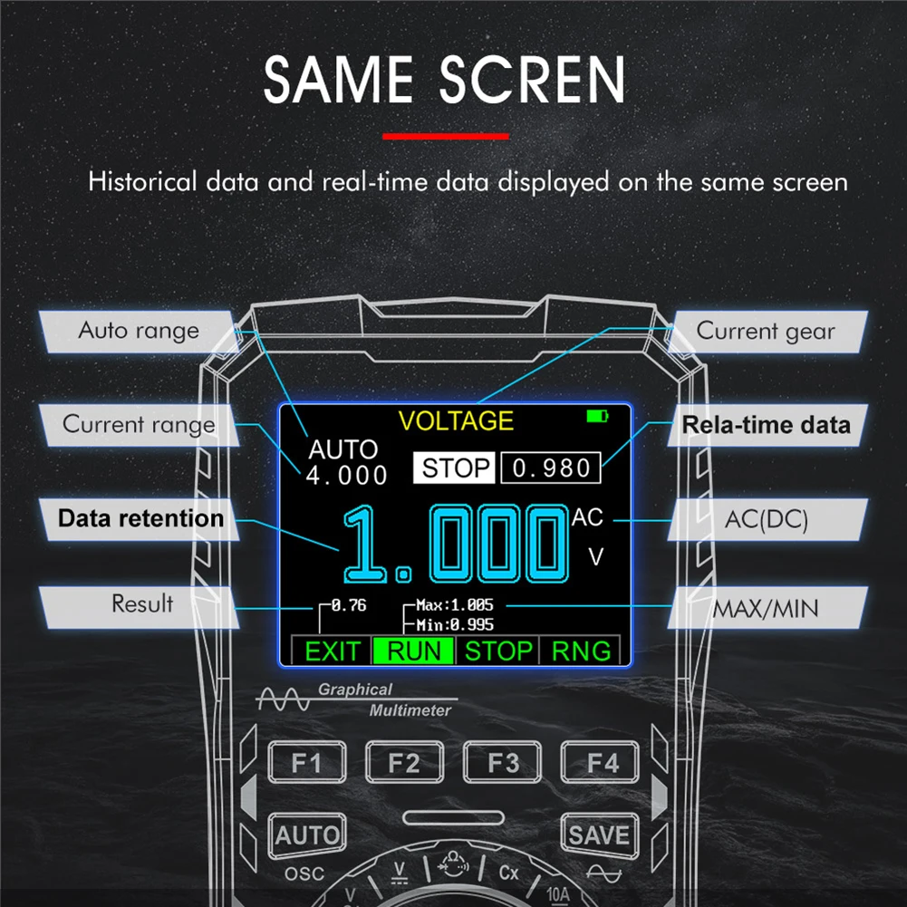 TOOLTOP ET2010A Digital Oscilloscope Multimeter 1Mhz 2.5MSps Color Handheld Oscilloscope AUTO Waveform Electronic DIY Tools