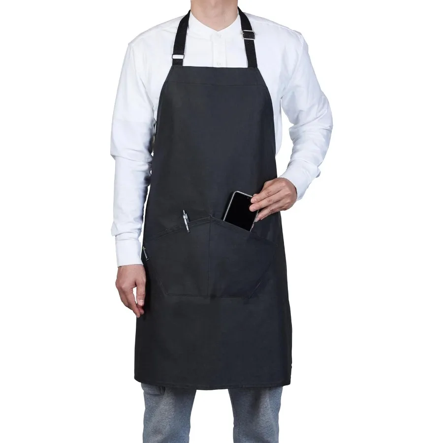 

32 x 26 Inch Flame Retardant Cooking Apron for Men and Women with Adjustable Neck Straps Black Cotton Kitchen Apron Ideal for G