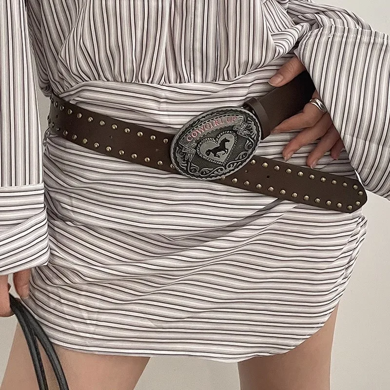 

Western Cowboy Style American Vintage Hottie Belt Women 2023 New Subculture Belt Y2K Rivet Decoration Trend Casual