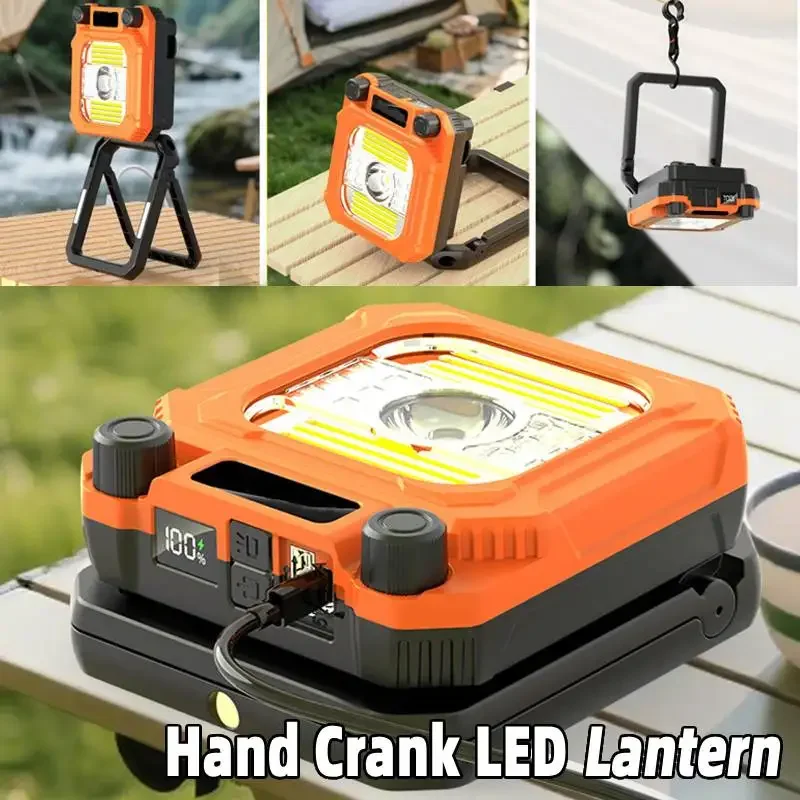 

Hand Crank LED Protable Lantern Rechargeable Camping Tent Light with Stand Dimming Work Lamp Outdoor Emergency Mini Flashlight