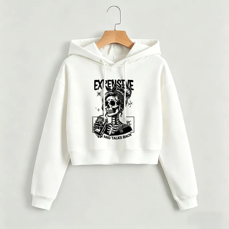 

Vintage Fashion Retro Skull Cropped Sweatshirt Crop Top Hoodie Y2k Sweatshirts Gothic Casual Style Clothes