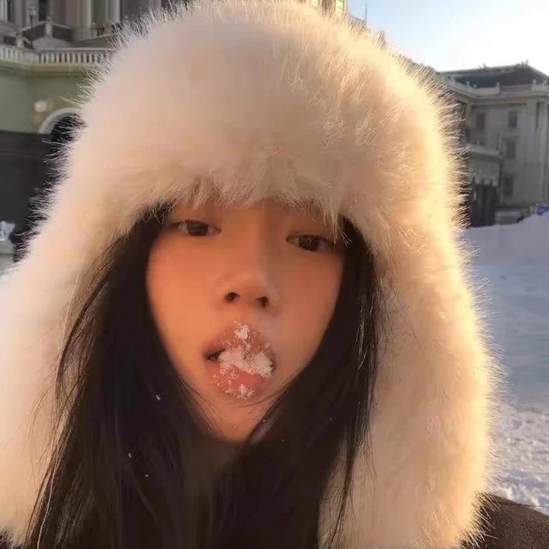 Gorro de cazador de lana de felpa, gorro con orejeras de lana acogedor para invierno, gorro Ushanka ruso grueso y cálido para mujeres y hombres, gorro de bombardero para esquiar al aire libre