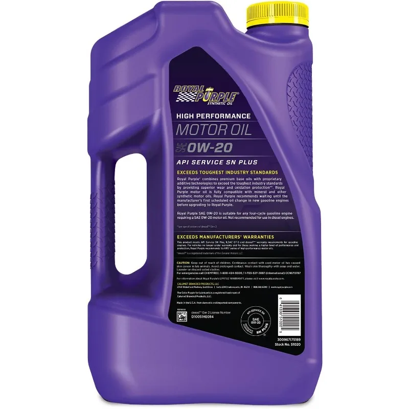 ROY51020 API-Licensed SAE 0W-20 High Performance Synthetic Motor Oil - 5 qt.