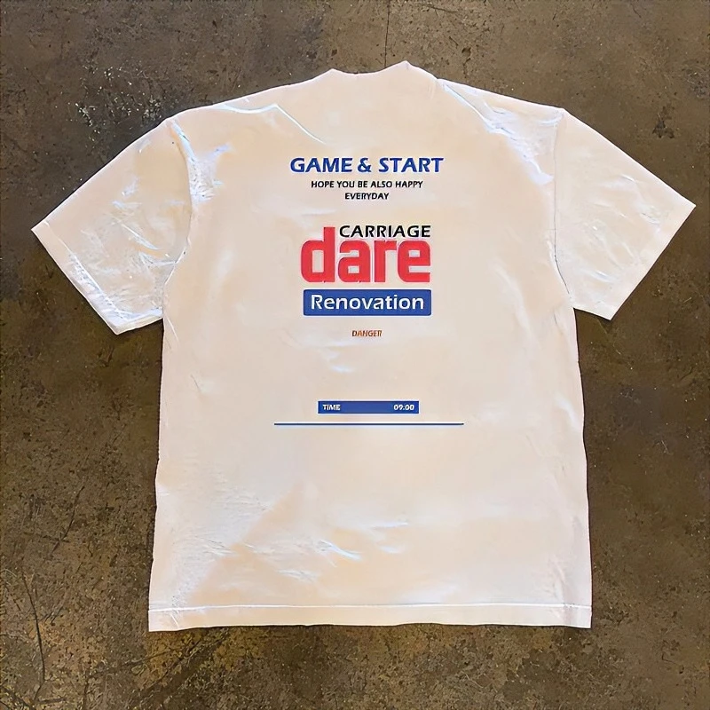 

GAME & START Printed T-Shirt Men's Summer High Street Crew Neck Short Sleeve Cotton Comfortable Loose Men's and Women's Clothing